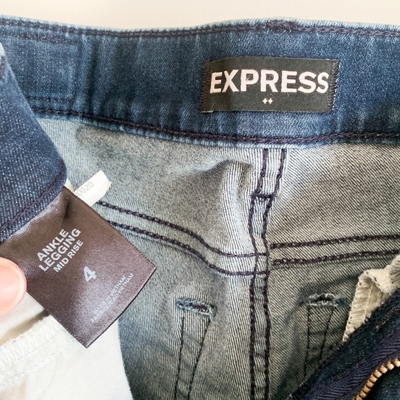 Express Pearl Embellished Blue Denim Mid Rise Ankle Legging 4 - Picture 8 of 11